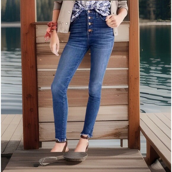 MADEWELL Western 10" High Rise BUTTON-FLY Chew Hem Whiskered Skinny Jean BOHO 28 - Picture 2 of 7